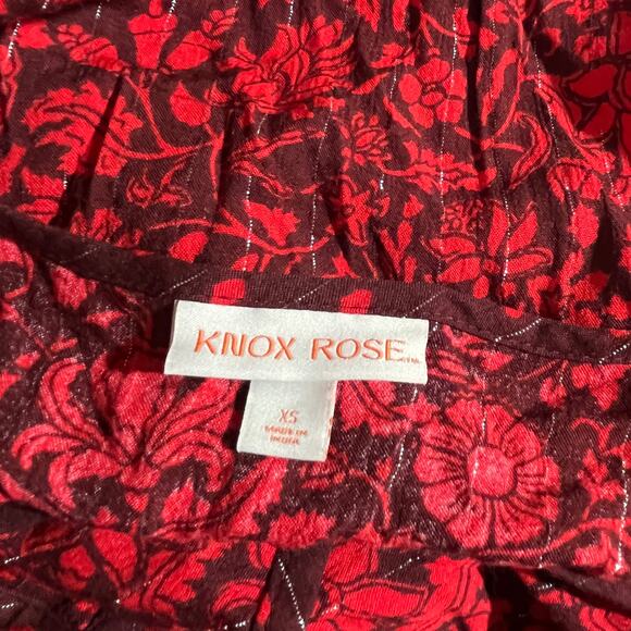 Knox Rose Blouse Womens XS Red Floral Long Sleeves V-Neck Boho 90s Retro Y2K - Picture 6 of 9
